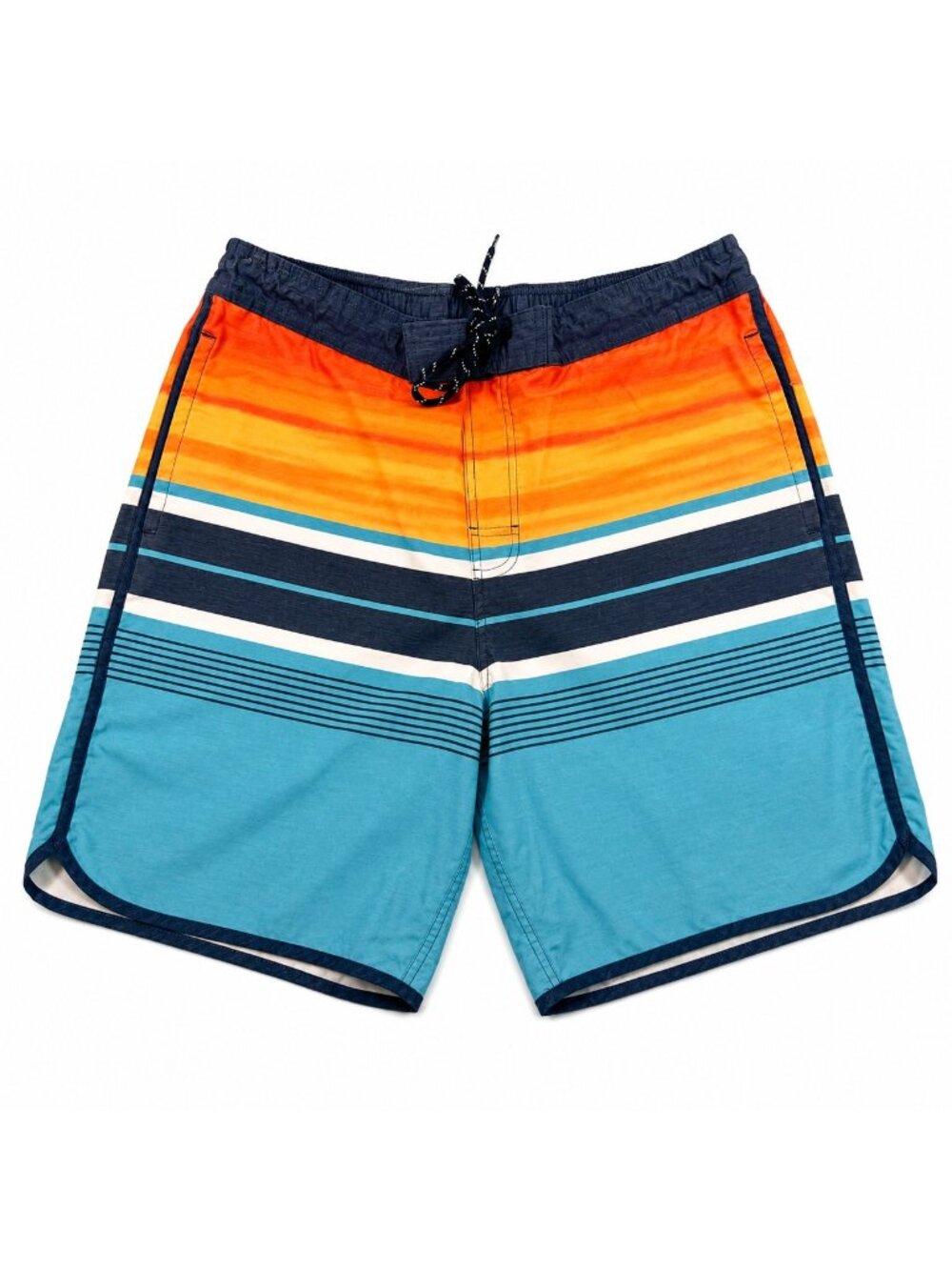 Mens Striped Board Shorts Swim Trunks Approx Size Large Orange Blue Beach